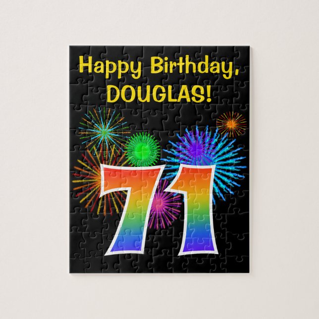 Roligt Fireworks + Rainbow Mönster ’71’ Birthday # Pussel (Vertikal)