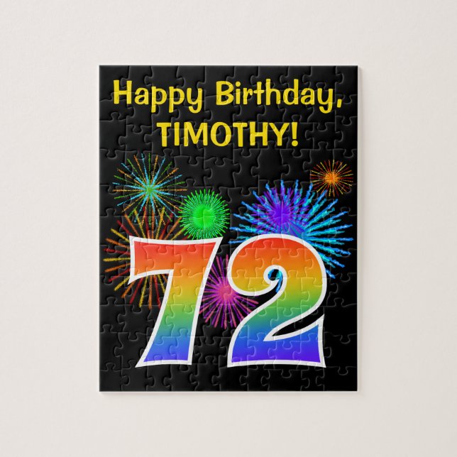 Roligt Fireworks + Rainbow Mönster ’72’ Birthday # Pussel (Vertikal)