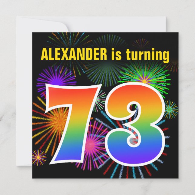 Roligt Fireworks + Rainbow Mönster ’73’ Birthday # Inbjudningar (Framsida)