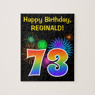 Roligt Fireworks + Rainbow Mönster ’73’ Birthday # Pussel