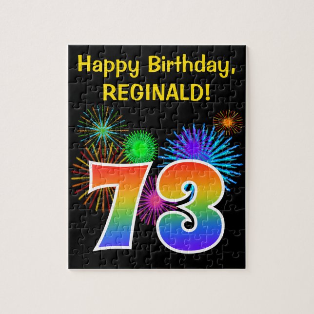 Roligt Fireworks + Rainbow Mönster ’73’ Birthday # Pussel (Vertikal)
