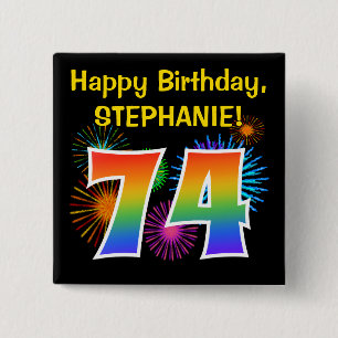 Roligt Fireworks + Rainbow Mönster ’74’ Birthday # Knapp
