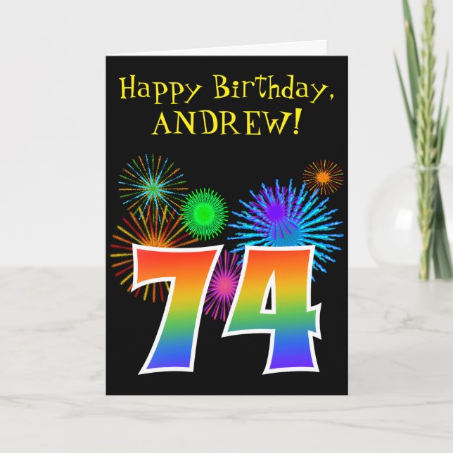 Roligt Fireworks + Rainbow Mönster ’74’ Birthday # Kort (Framsida)