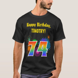 Roligt Fireworks + Rainbow Mönster ’74’ Birthday # T Shirt