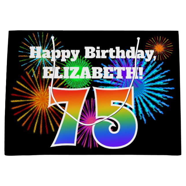 Roligt Fireworks + Rainbow Mönster ’75’ Birthday # (Framsidan)