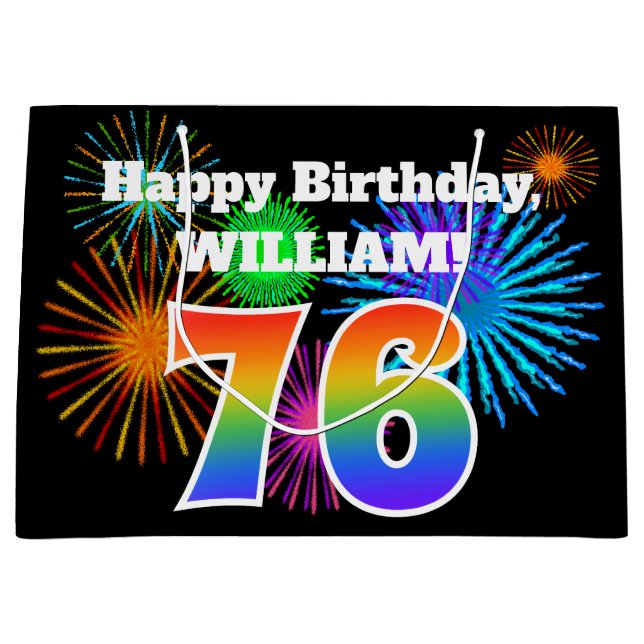 Roligt Fireworks + Rainbow Mönster ’76’ Birthday # (Framsidan)