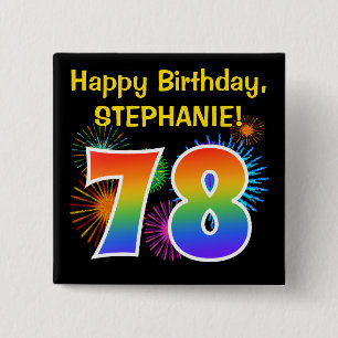 Roligt Fireworks + Rainbow Mönster ’78’ Birthday # Knapp