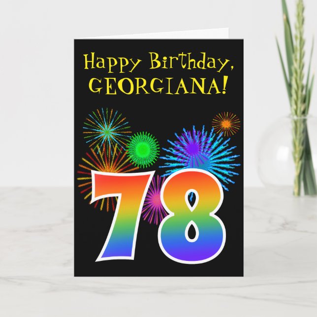 Roligt Fireworks + Rainbow Mönster ’78’ Birthday # Kort (Framsida)