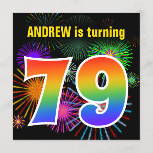 Roligt Fireworks + Rainbow Mönster ’79’ Birthday # Inbjudningar