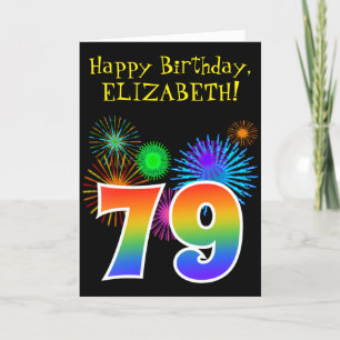Roligt Fireworks + Rainbow Mönster ’79’ Birthday # Kort