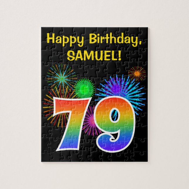 Roligt Fireworks + Rainbow Mönster ’79’ Birthday # Pussel (Vertikal)