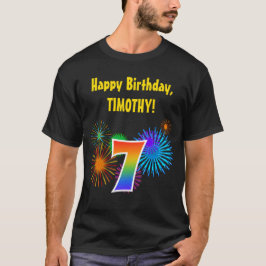 Roligt Fireworks + Rainbow Mönster ’7’ Birthday # T Shirt