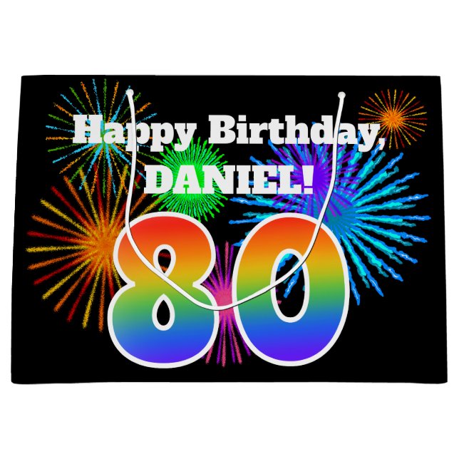 Roligt Fireworks + Rainbow Mönster "80" Birthday # (Framsidan)