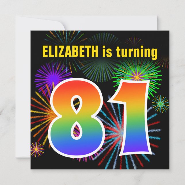 Roligt Fireworks + Rainbow Mönster "81" Birthday # Inbjudningar (Framsida)