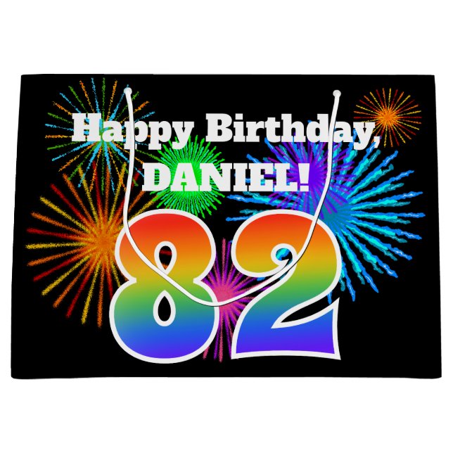 Roligt Fireworks + Rainbow Mönster "82" Birthday # (Framsidan)