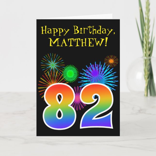Roligt Fireworks + Rainbow Mönster "82" Birthday # Kort (Framsida)