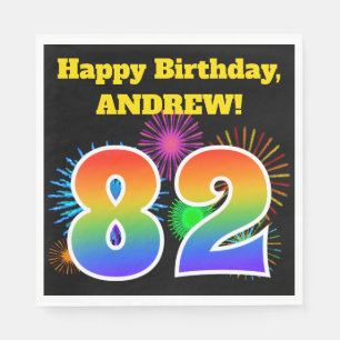 Roligt Fireworks + Rainbow Mönster "82" Birthday # Pappersservett
