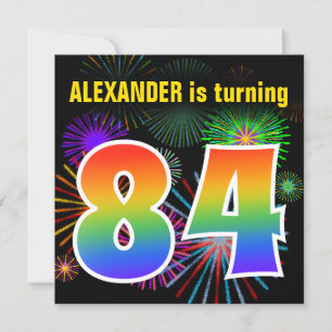 Roligt Fireworks + Rainbow Mönster "84" Birthday # Inbjudningar