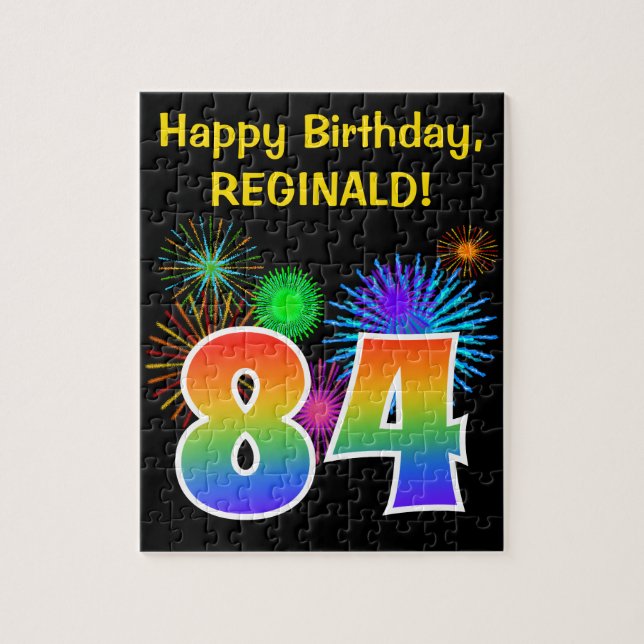 Roligt Fireworks + Rainbow Mönster "84" Birthday # Pussel (Vertikal)