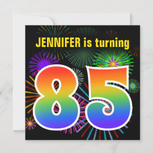 Roligt Fireworks + Rainbow Mönster "85" Birthday # Inbjudningar