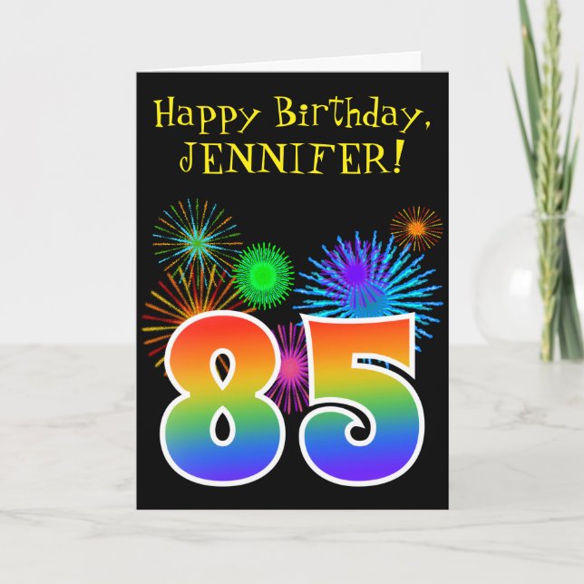 Roligt Fireworks + Rainbow Mönster "85" Birthday # Kort (Framsida)