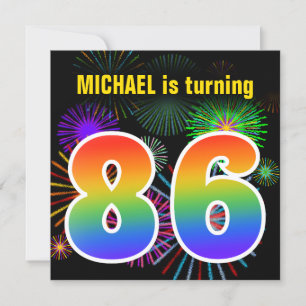 Roligt Fireworks + Rainbow Mönster "86" Birthday # Inbjudningar