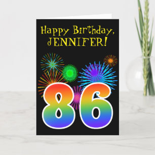 Roligt Fireworks + Rainbow Mönster "86" Birthday # Kort