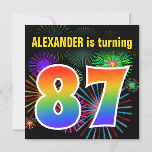 Roligt Fireworks + Rainbow Mönster "87" Birthday # Inbjudningar