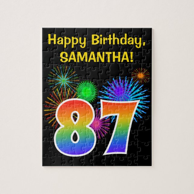 Roligt Fireworks + Rainbow Mönster "87" Birthday # Pussel (Vertikal)