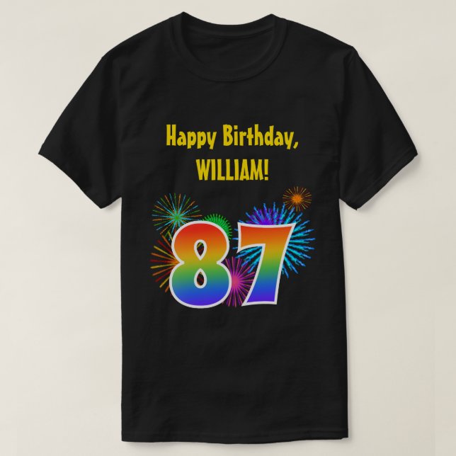 Roligt Fireworks + Rainbow Mönster "87" Birthday # T Shirt (Design framsida)