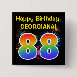 Roligt Fireworks + Rainbow Mönster ’88’ Birthday # Knapp