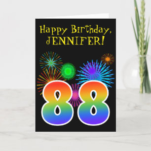 Roligt Fireworks + Rainbow Mönster "88" Birthday # Kort