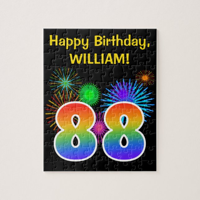 Roligt Fireworks + Rainbow Mönster "88" Birthday # Pussel (Vertikal)