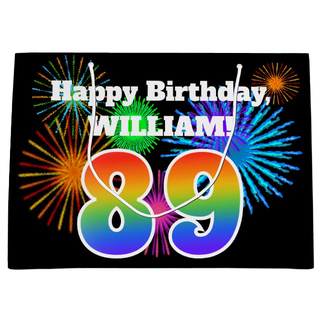 Roligt Fireworks + Rainbow Mönster "89" Birthday # (Framsidan)
