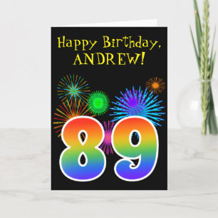 Roligt Fireworks + Rainbow Mönster "89" Birthday # Kort