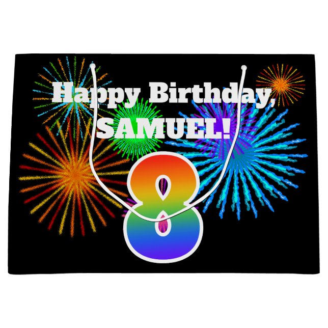 Roligt Fireworks + Rainbow Mönster ’8’ Birthday # (Framsidan)