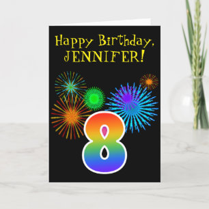 Roligt Fireworks + Rainbow Mönster ’8’ Birthday # Kort