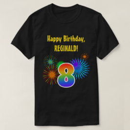 Roligt Fireworks + Rainbow Mönster ’8’ Birthday # T Shirt