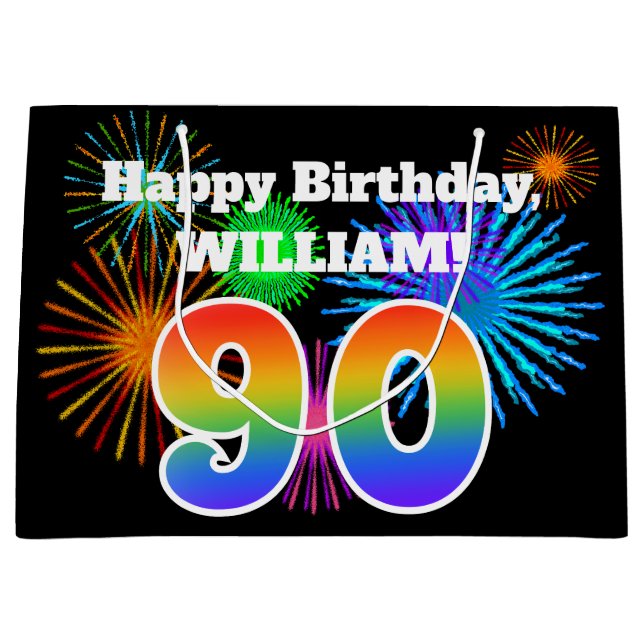 Roligt Fireworks + Rainbow Mönster ’90’ Birthday # (Framsidan)