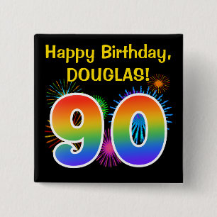 Roligt Fireworks + Rainbow Mönster ’90’ Birthday # Knapp