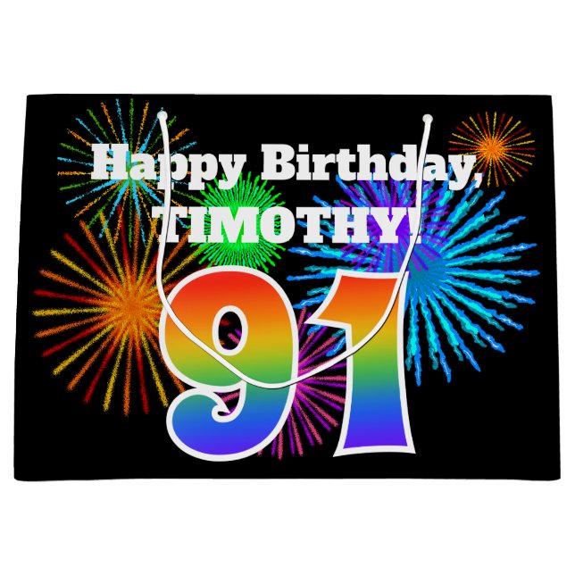 Roligt Fireworks + Rainbow Mönster ’91’ Birthday # (Framsidan)