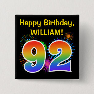 Roligt Fireworks + Rainbow Mönster ’92’ Birthday # Knapp