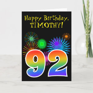 Roligt Fireworks + Rainbow Mönster ’92’ Birthday # Kort