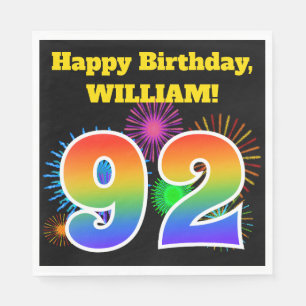 Roligt Fireworks + Rainbow Mönster ’92’ Birthday # Pappersservett