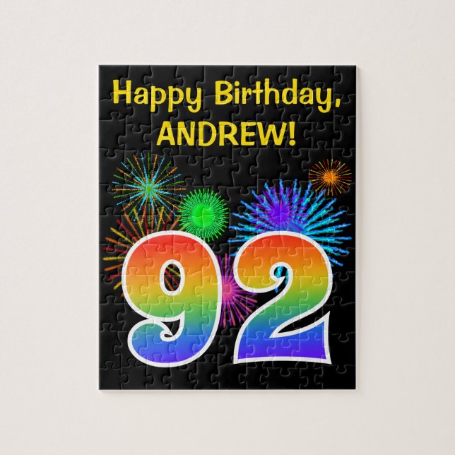 Roligt Fireworks + Rainbow Mönster ’92’ Birthday # Pussel (Vertikal)
