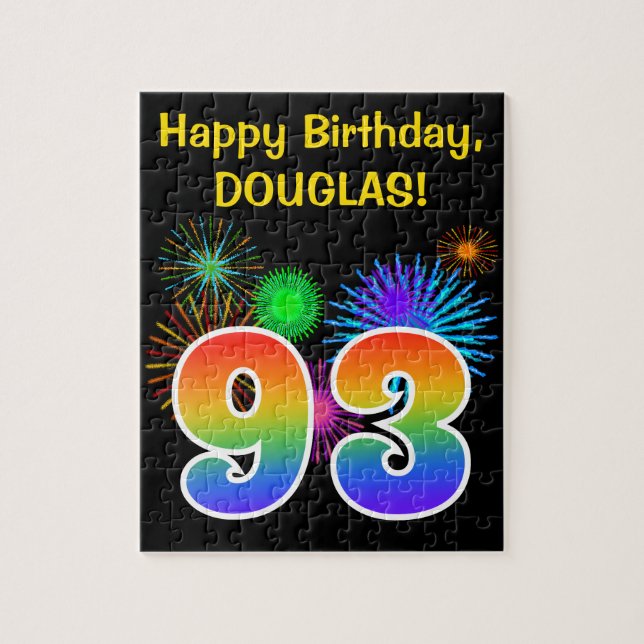 Roligt Fireworks + Rainbow Mönster ’93’ Birthday # Pussel (Vertikal)