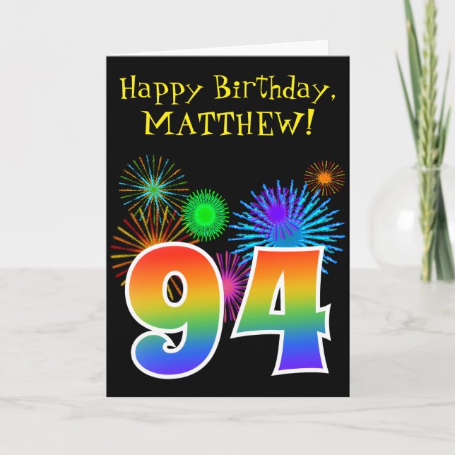 Roligt Fireworks + Rainbow Mönster ’94’ Birthday # Kort (Framsida)