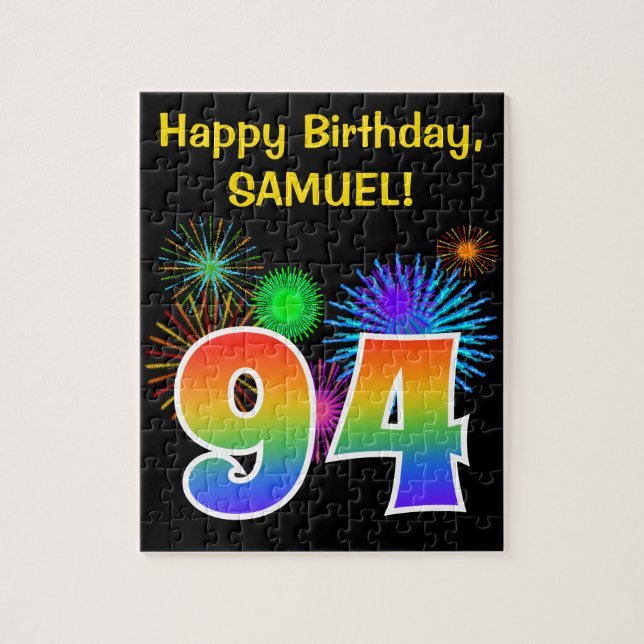 Roligt Fireworks + Rainbow Mönster ’94’ Birthday # Pussel (Vertikal)