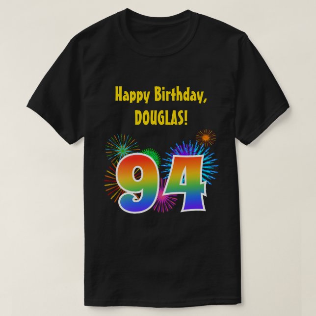Roligt Fireworks + Rainbow Mönster ’94’ Birthday # T Shirt (Design framsida)