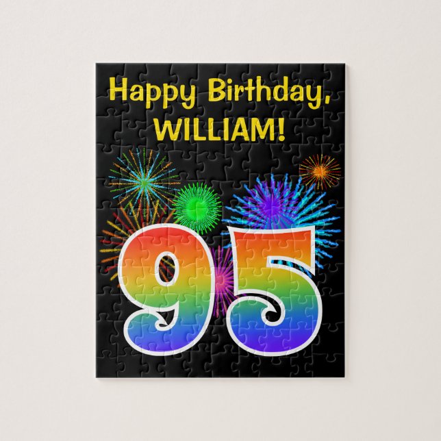 Roligt Fireworks + Rainbow Mönster ’95’ Birthday # Pussel (Vertikal)